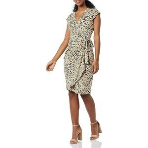 Amazon Essentials Classic Cap Sleeve Wrap Dress Tan Animal Print XXL